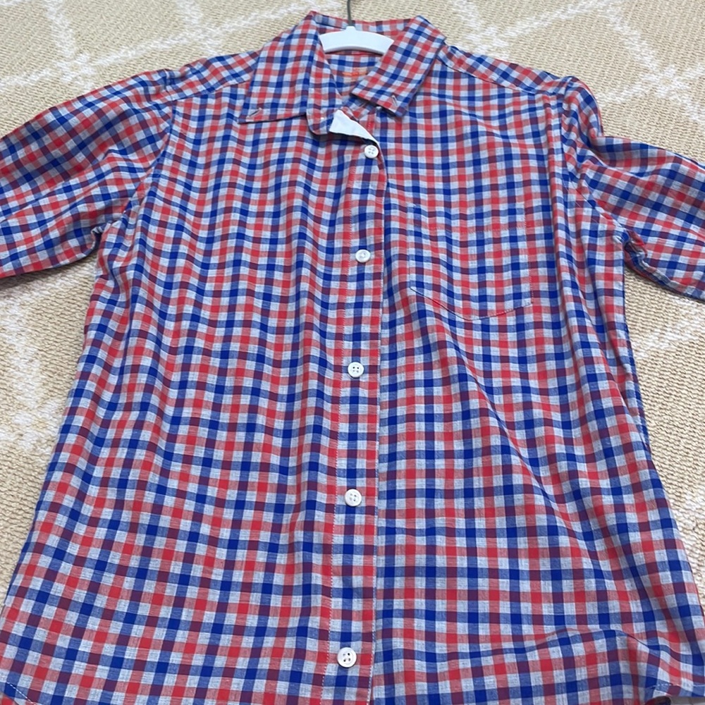 Boys red white and blue crew cuts quality woven shirt size 10